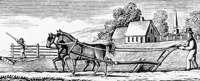 Framed Print : Woodcut Of Farmer Plowing Framed Print : Woodcut Of Farmer Plowing