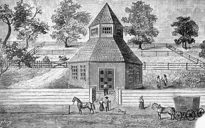 Framed Print : Woodcut of the First Burlington Meeting House Framed Print : Woodcut of the First Burlington Meeting House