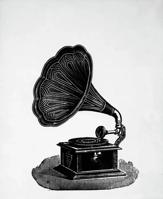 Framed Print : Woodcut Gramophone W / Long Soundhorn Framed Print : Woodcut Gramophone W / Long Soundhorn