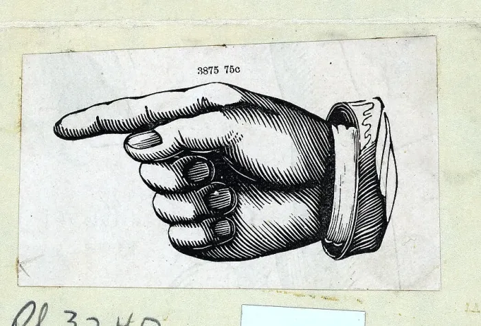 Framed Print : Woodcut Of Hand W / Pointing Finger Framed Print : Woodcut Of Hand W / Pointing Finger