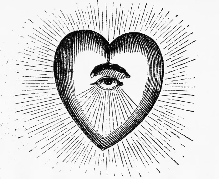 Framed Print : Woodcut Of A Heart With A Eye In Center Framed Print : Woodcut Of A Heart With A Eye In Center