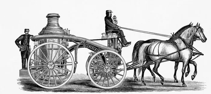 Framed Print : Woodcut Of Horse-Drawn Fire Engine