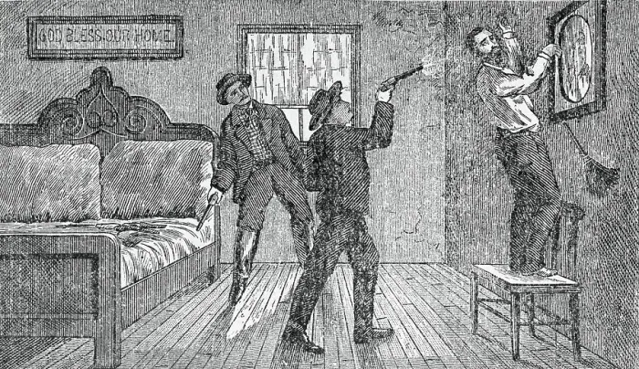 Framed Print : Woodcut Illustration of Bob Ford Shooting Jesse James Framed Print : Woodcut Illustration of Bob Ford Shooting Jesse James