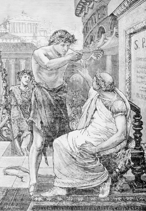 Framed Print : Woodcut After Julius Caesar Refusing Imperial Crown by Tadema