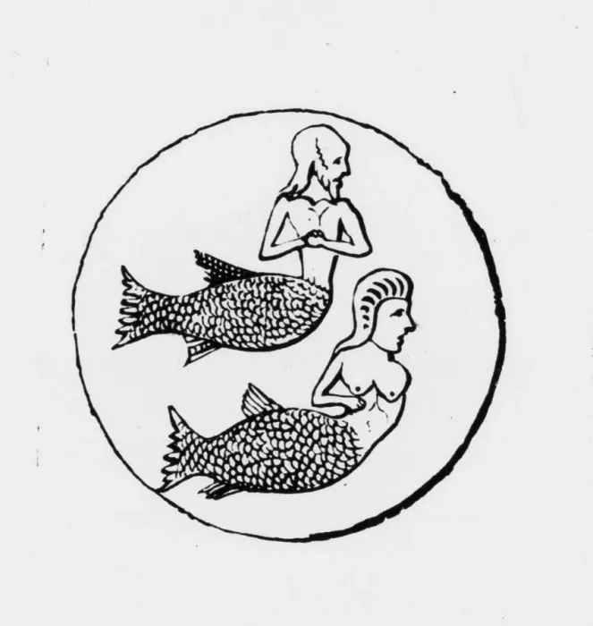 Framed Print : Woodcut Of Merman And Mermaid Framed Print : Woodcut Of Merman And Mermaid