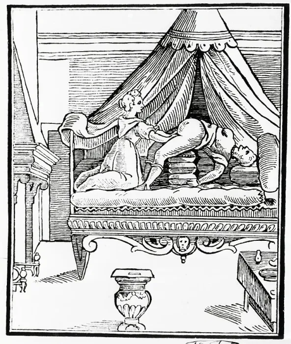 Framed Print : Woodcut of a Midwife Assisting a Childbirth Framed Print : Woodcut of a Midwife Assisting a Childbirth