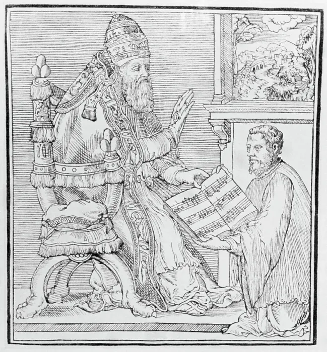 Framed Print : Woodcut of Palestrina Showing Pope Julian III His New Mass Framed Print : Woodcut of Palestrina Showing Pope Julian III His New Mass