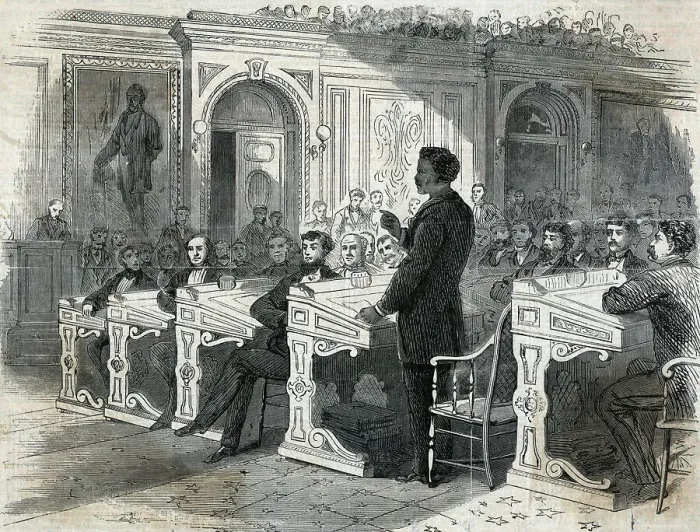 Framed Print : Woodcut Print of John Willis Menard in the House of Representatives Framed Print : Woodcut Print of John Willis Menard in the House of Representatives