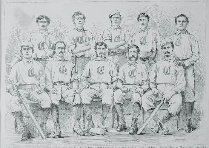 Framed Print : Woodcut of Red Stocking Baseball Club Framed Print : Woodcut of Red Stocking Baseball Club