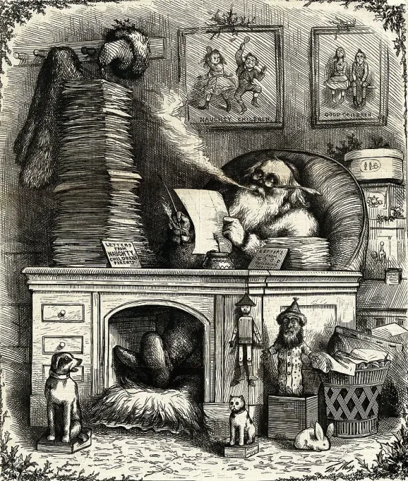 Framed Print : Woodcut; Santa Claus On Christmas Night Framed Print : Woodcut; Santa Claus On Christmas Night
