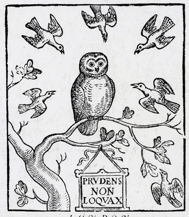 Framed Print : Woodcut Of Title Page With Owl Framed Print : Woodcut Of Title Page With Owl