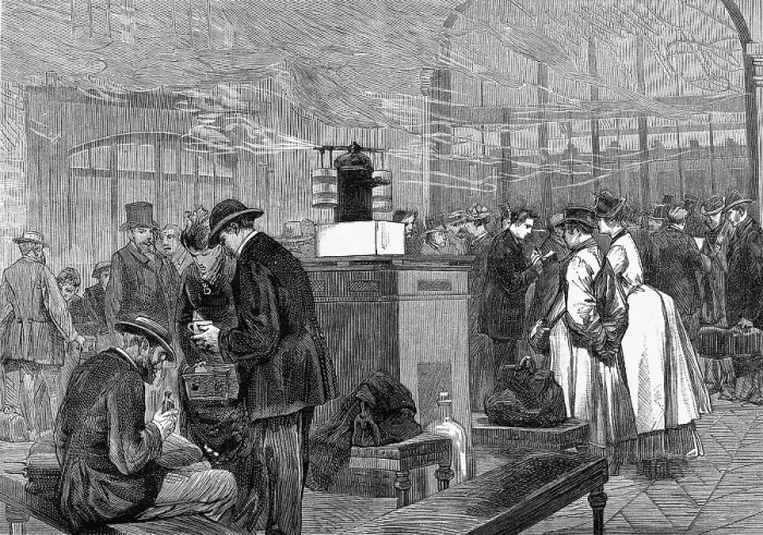 Framed Print : Woodcut of Travelers Being Disinfected Framed Print : Woodcut of Travelers Being Disinfected
