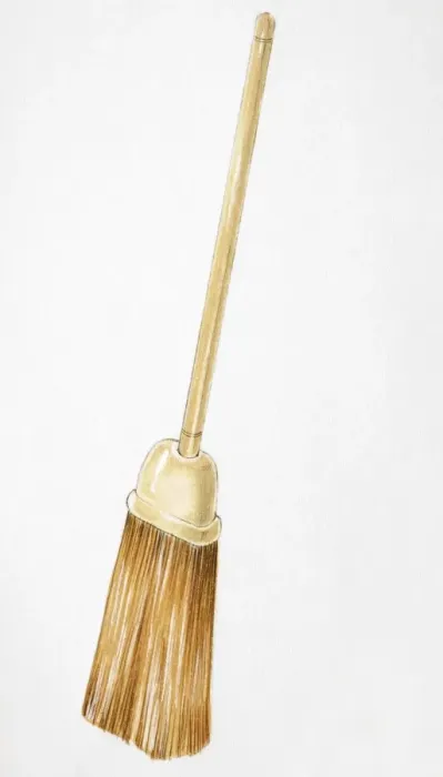 Framed Print : Wooden broom leaning against wall Framed Print : Wooden broom leaning against wall