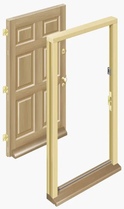 Framed Print : Wooden door and door frame Framed Print : Wooden door and door frame