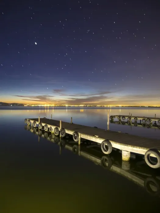 Framed Print : Wooden pier on a lake in the night Framed Print : Wooden pier on a lake in the night