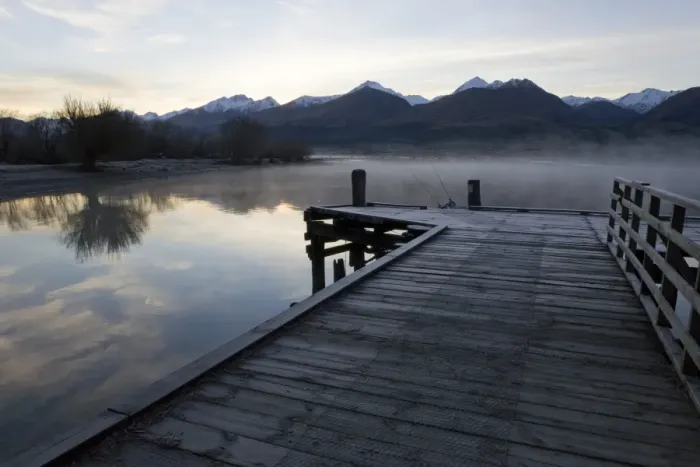 Framed Print : Wooden pier at sunrise on Lake Wakatipu, Glenorchy, Otago, South Island, New Zealand Framed Print : Wooden pier at sunrise on Lake Wakatipu, Glenorchy, Otago, South Island, New Zealand