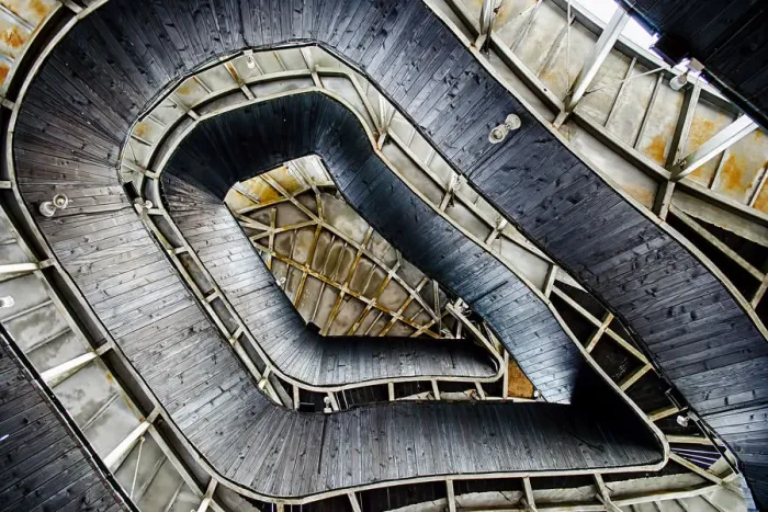 Framed Print : The wooden spiral stairway to the top Framed Print : The wooden spiral stairway to the top