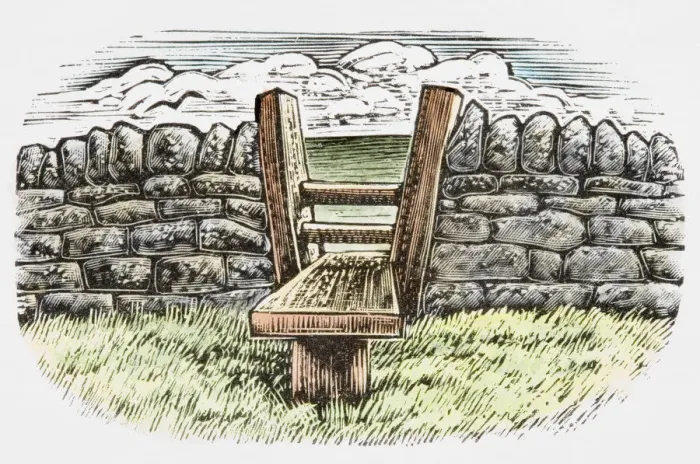 Framed Print : Wooden stile in stone wall enclosing a field Framed Print : Wooden stile in stone wall enclosing a field