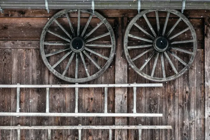 Framed Print : Wooden wheels and ladders Framed Print : Wooden wheels and ladders