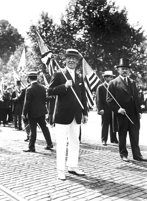 Framed Print : Woodrow Wilson Carries Flag in Parade Framed Print : Woodrow Wilson Carries Flag in Parade