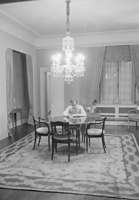 Framed Print : Woody Allen Writing in Dining Room Framed Print : Woody Allen Writing in Dining Room