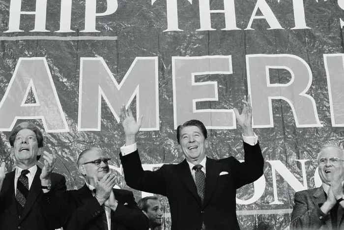 Framed Print : Woody Hayes Applauding President Reagan Framed Print : Woody Hayes Applauding President Reagan