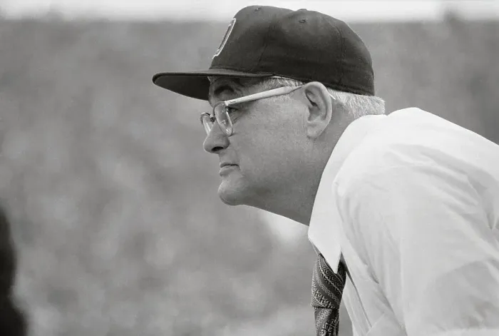 Framed Print : Woody Hayes Watching From Sidelines Framed Print : Woody Hayes Watching From Sidelines