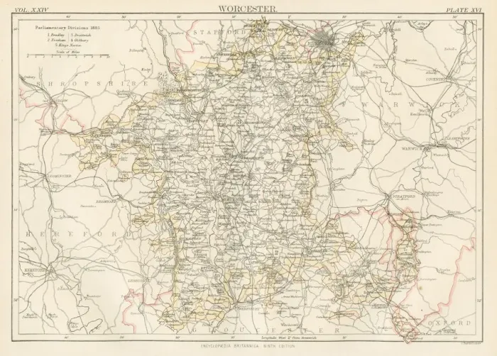 Framed Print : Worcester map 1885 Framed Print : Worcester map 1885