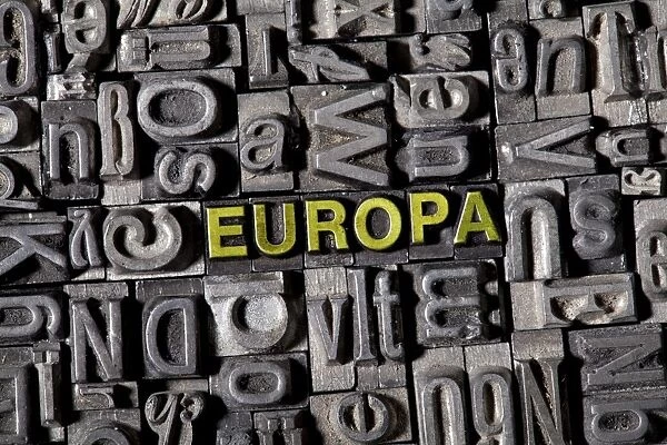 The word Europa, made of old lead type