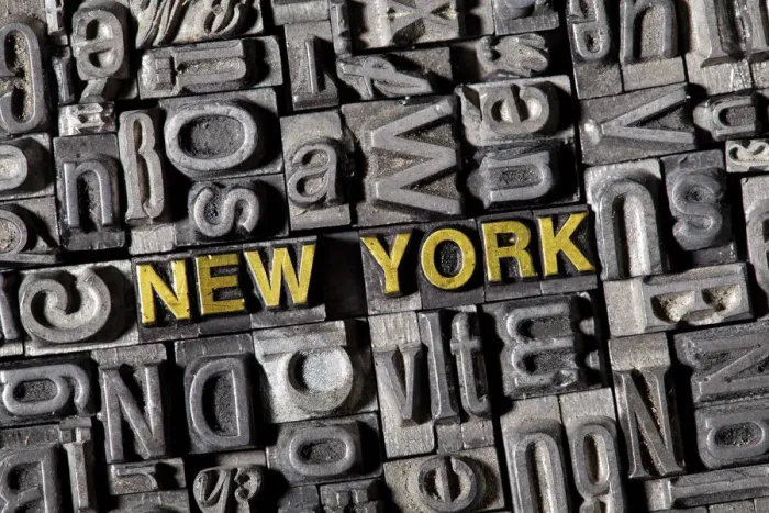 Framed Print : The word New York, made of old lead type Framed Print : The word New York, made of old lead type