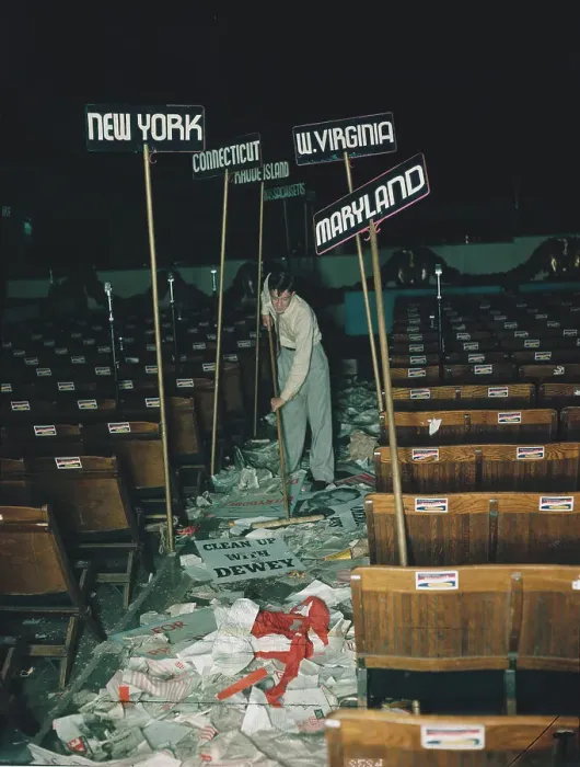 Framed Print : Worker Cleaning After Republican National Convention Framed Print : Worker Cleaning After Republican National Convention