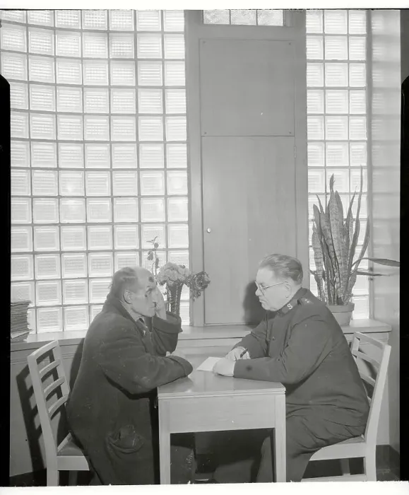 Framed Print : Worker Interviewing Alcoholic