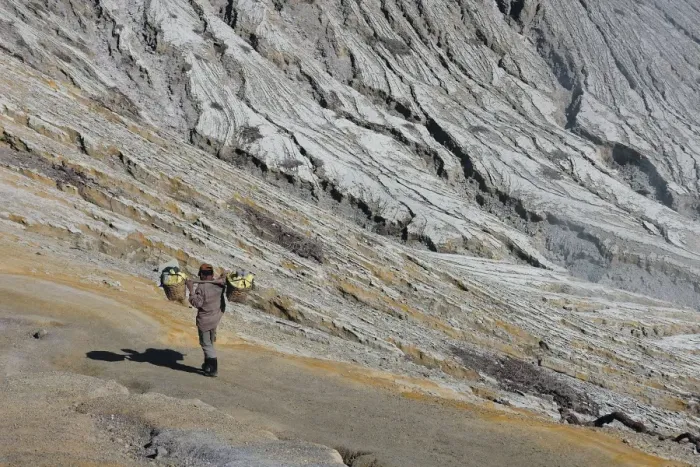 Framed Print : Worker at Kawah Ijen