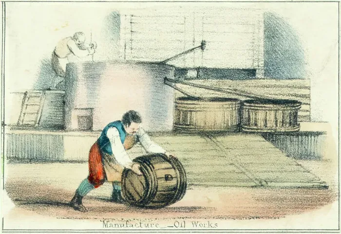 Framed Print : Worker Rolling Barrell Of Oil Framed Print : Worker Rolling Barrell Of Oil