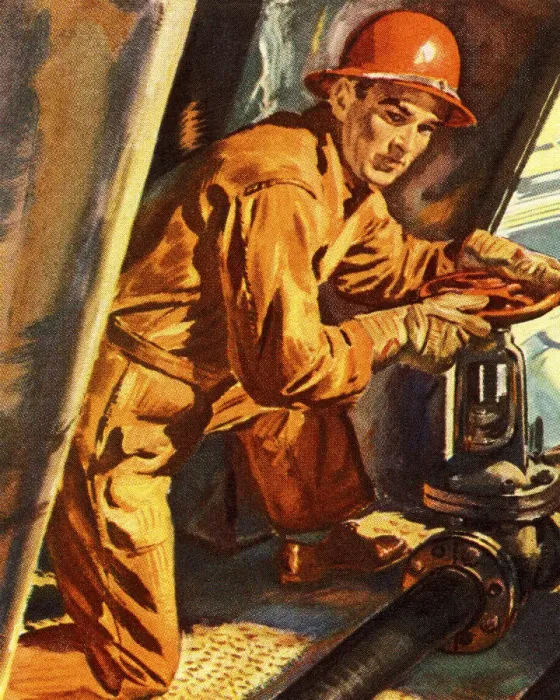 Framed Print : Worker Turning a Large Valve Framed Print : Worker Turning a Large Valve