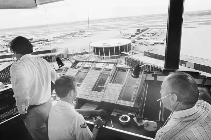 Framed Print : Workers in Air Traffic Control Tower During Strike