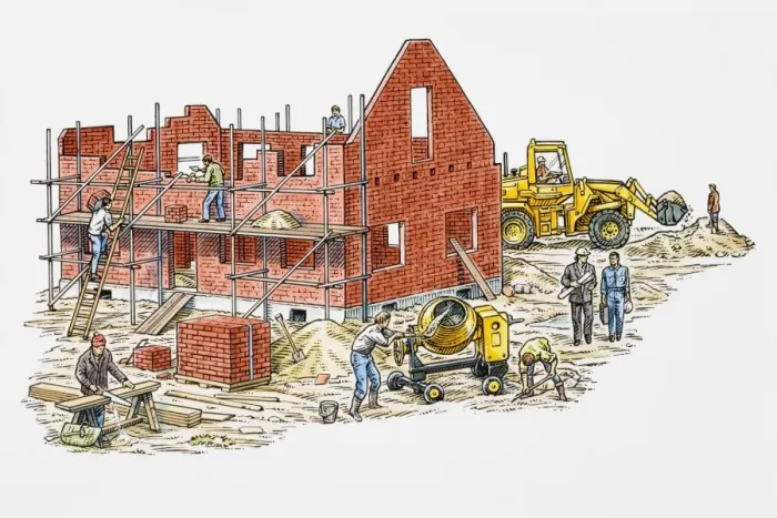 Framed Print : Workers on building site Framed Print : Workers on building site