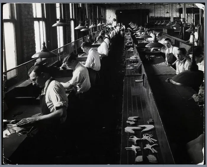 Framed Print : Workers Cutting Leather In Show Factory Framed Print : Workers Cutting Leather In Show Factory