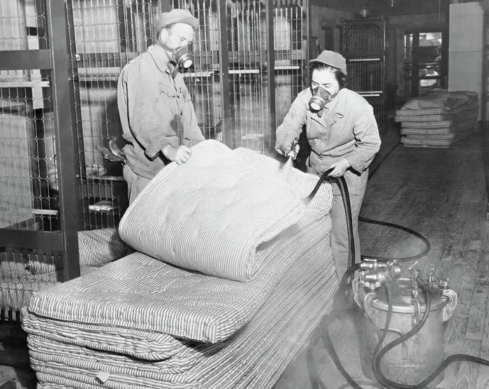 Framed Print : Workers Disinfecting Mattresses Framed Print : Workers Disinfecting Mattresses