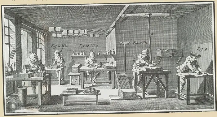 Framed Print : Workers Dressing Books with Marbling Process Framed Print : Workers Dressing Books with Marbling Process