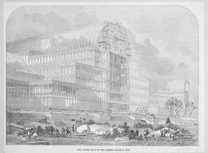 Framed Print : Workers Gardening in Front of Large Building
