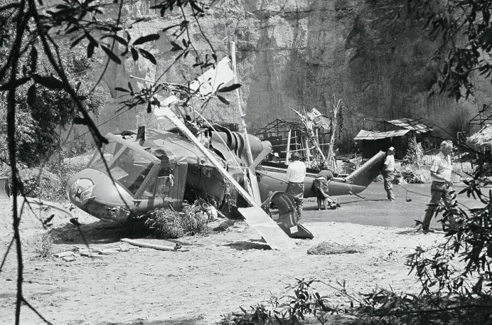 : Workers at Helicopter Crash Site : Workers at Helicopter Crash Site