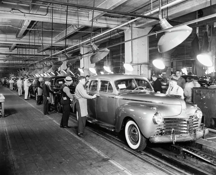 Framed Print : Workers Inspecting Chrysler Imperials on Assembly Line