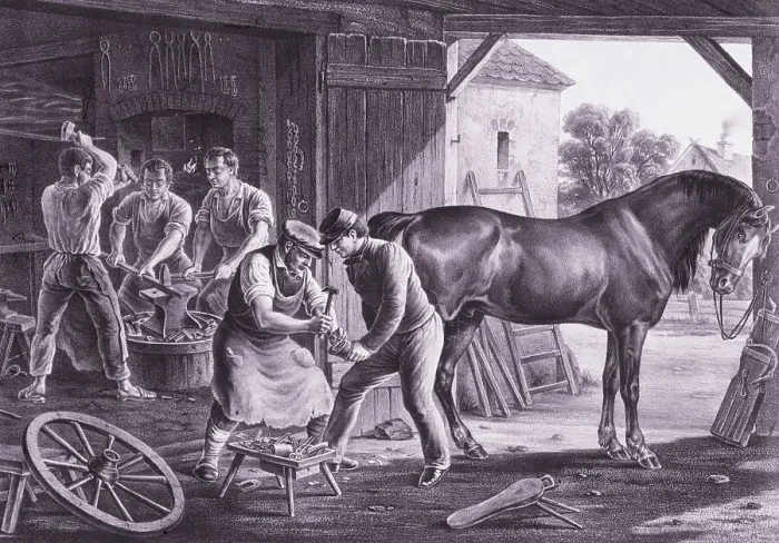 Framed Print : Workers in Interior of Blacksmith Shop Framed Print : Workers in Interior of Blacksmith Shop