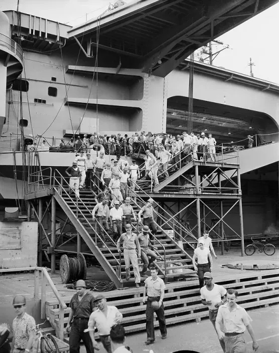 Framed Print : Workers Leaving U.S.S. Forrestal Framed Print : Workers Leaving U.S.S. Forrestal