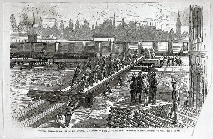 Framed Print : Workers Load Siege Battery On Train Framed Print : Workers Load Siege Battery On Train