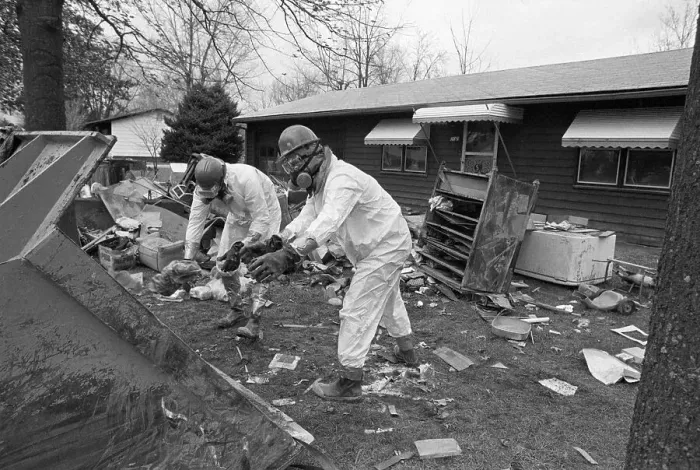 Framed Print : Workers Load Toxic Debris In Temporary Storage Framed Print : Workers Load Toxic Debris In Temporary Storage