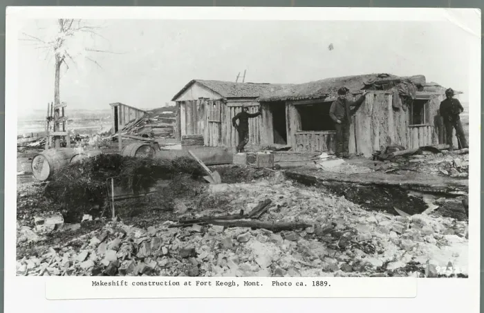 Framed Print : Workers Near Building at Makeshift Construction Site at Fort Keogh Framed Print : Workers Near Building at Makeshift Construction Site at Fort Keogh