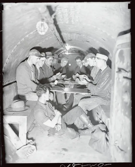 Framed Print : Workers Playing Cards in Subway Tunnel Framed Print : Workers Playing Cards in Subway Tunnel