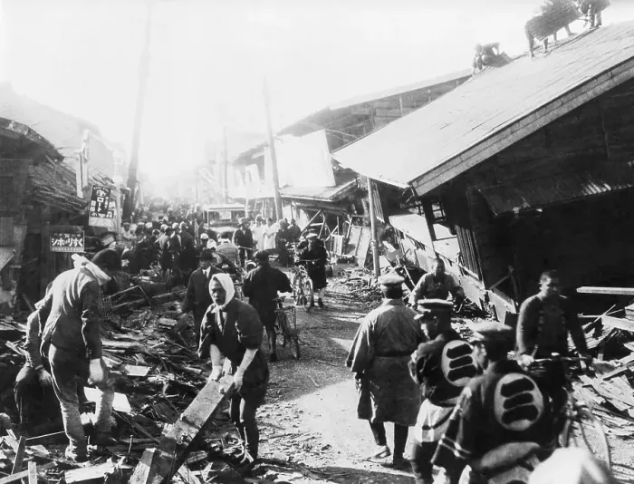 Framed Print : Workers, Police Work On Ruined Buildings Framed Print : Workers, Police Work On Ruined Buildings